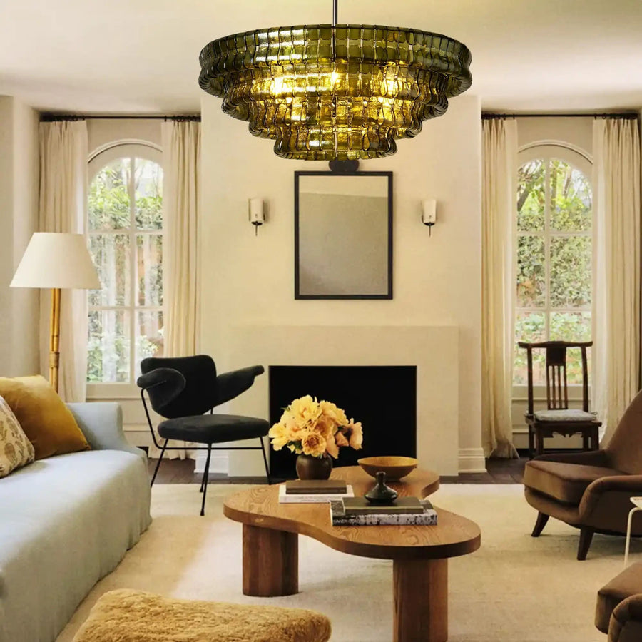 Rippled Textured Glass Globe Cluster Chandelier