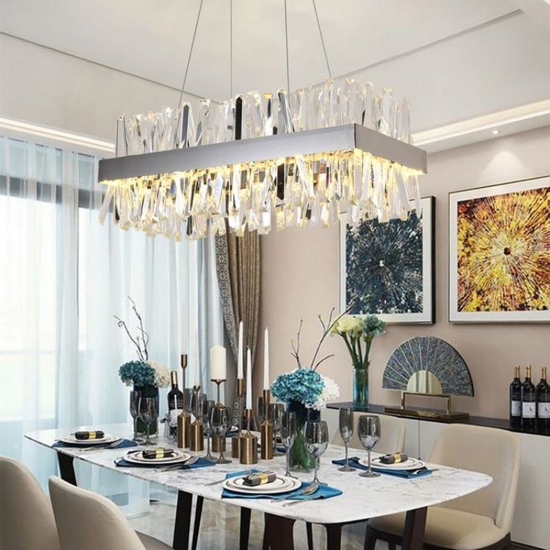 Rippling Crystal Linear Chandelier with Polished Steel Frame
