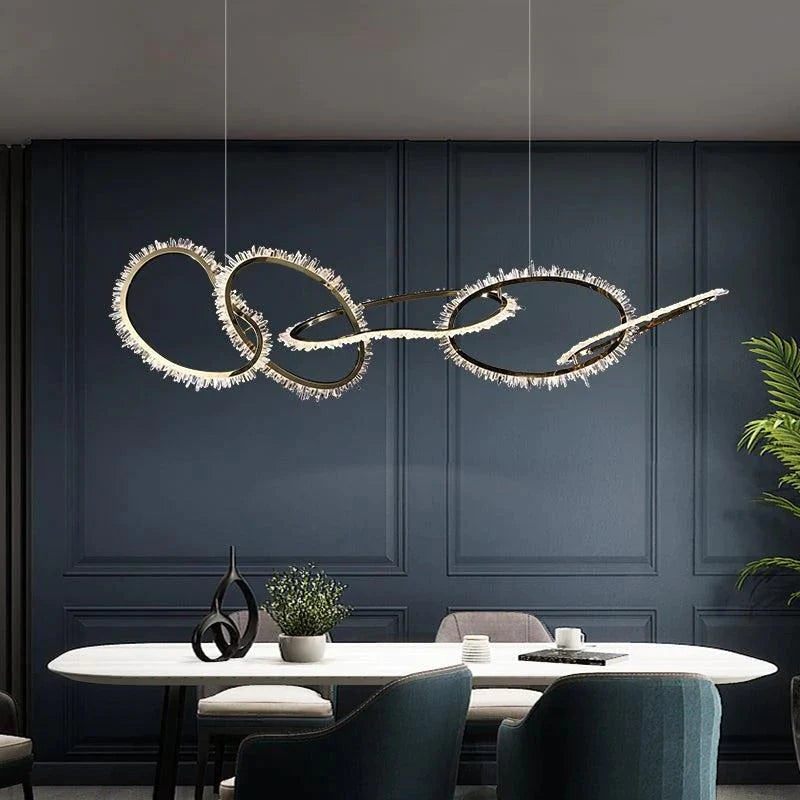 Rough-Cut Rock Crystal Linear Champagne Gold Chandelier