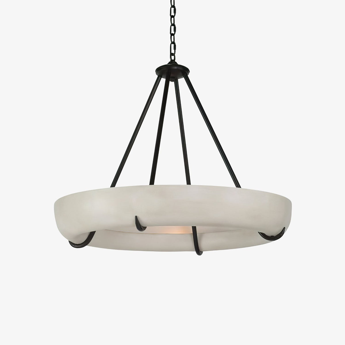 Round Alabaster Disc and Black Metal Rod Chandelier