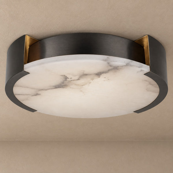 Round Alabaster Disc Flush Mount with Black Surround