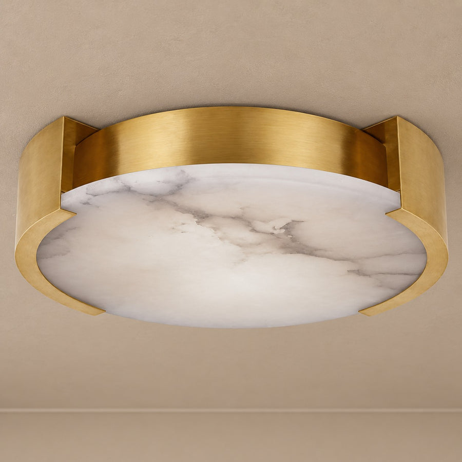 Round Alabaster Disc Flush Mount with Brass Bands