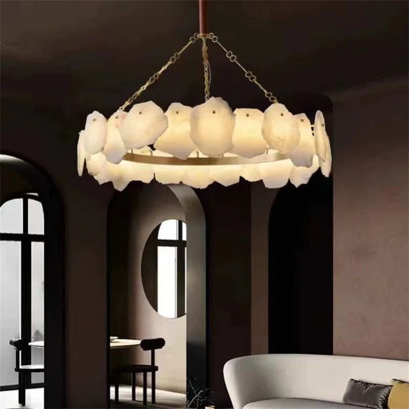 Round Alabaster Globe Chandelier with Metal Frame