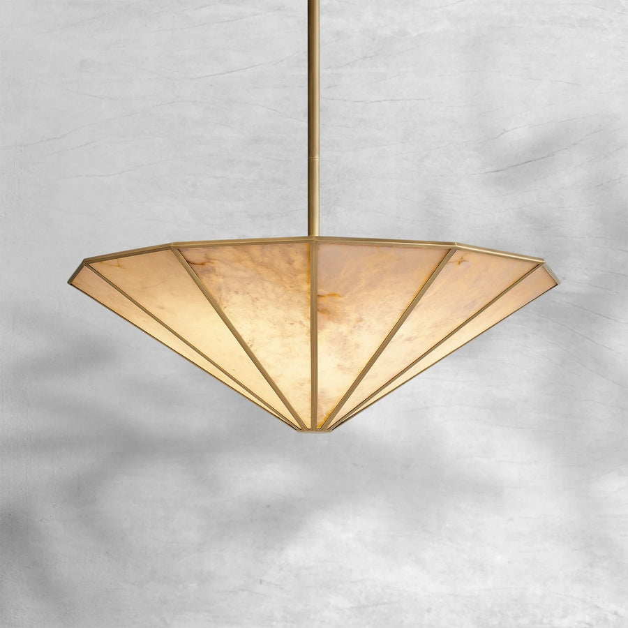 Round Alabaster Panel and Steel Ring Chandelier