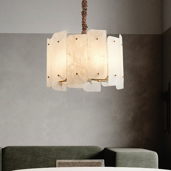 Round Alabaster Panel Globe Chandelier with Metal Frame