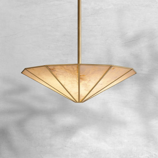 Round Alabaster Panel Ring Chandelier with Brass Frame