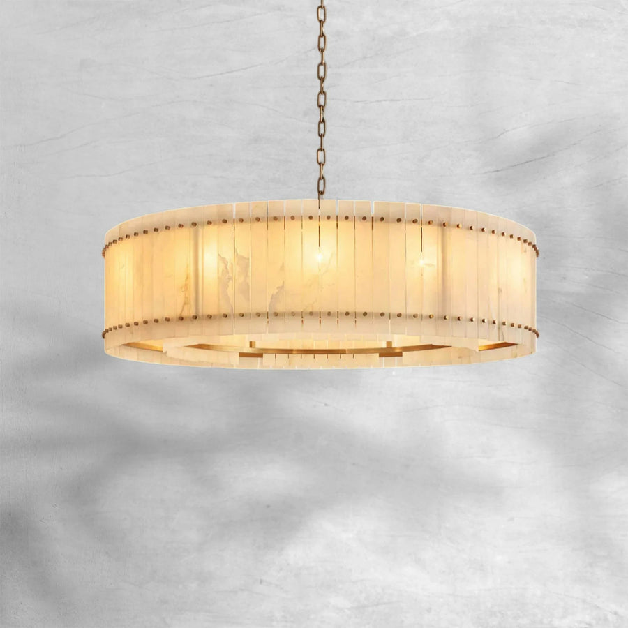 Round Alabaster Panel Ring Chandelier with Metal Frame
