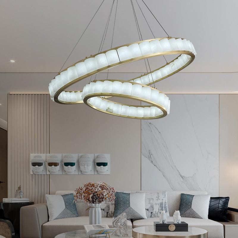 Round Alabaster Ring Chandelier with Brass Frame