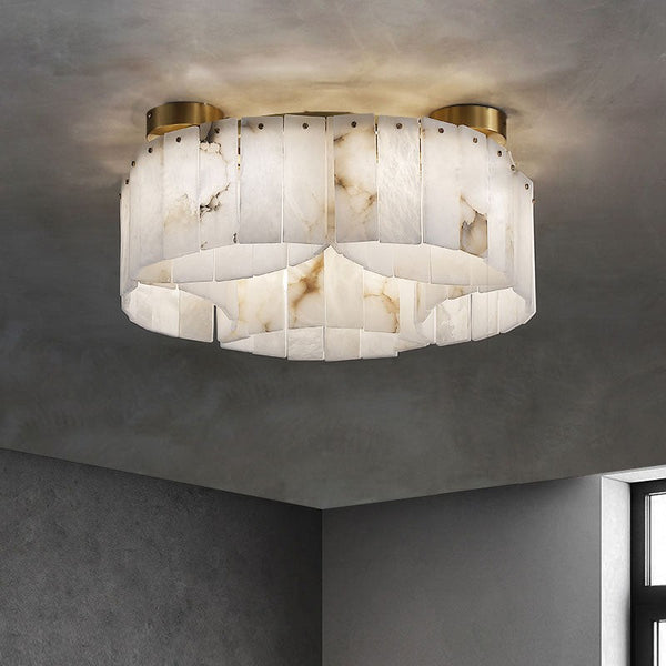 Round Alabaster Shade Brass Flush Mount