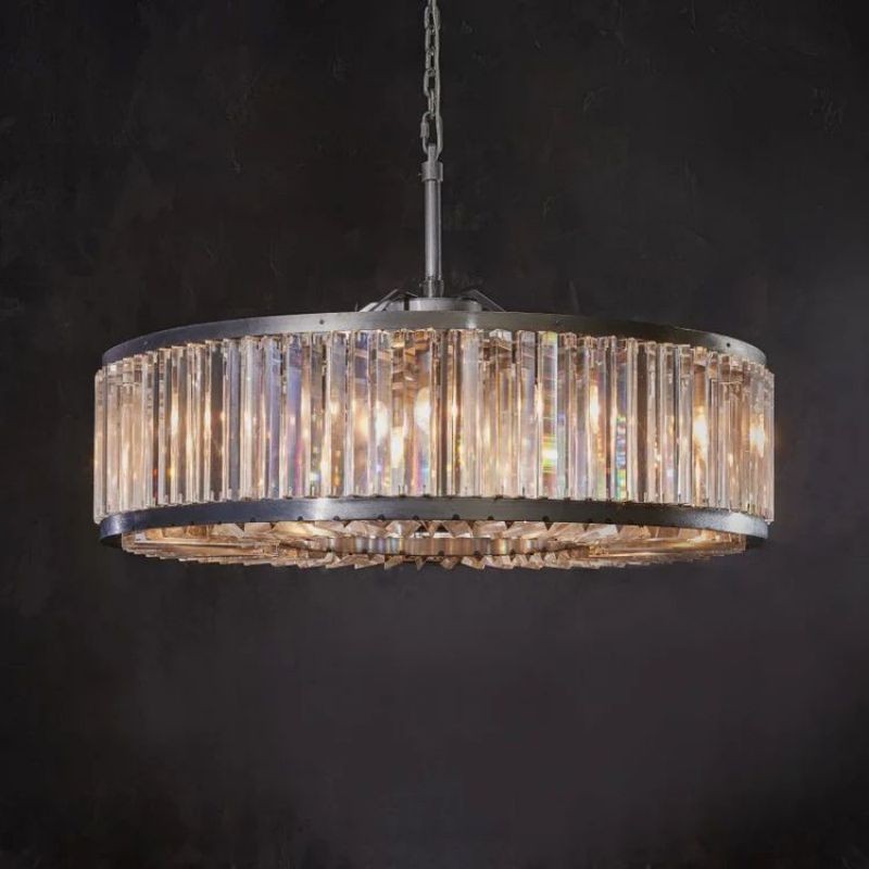 Round Black Metal and Prism Glass Globe Chandelier
