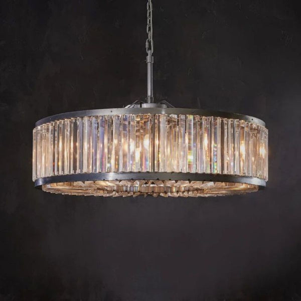 Round Black Metal and Prism Glass Globe Chandelier