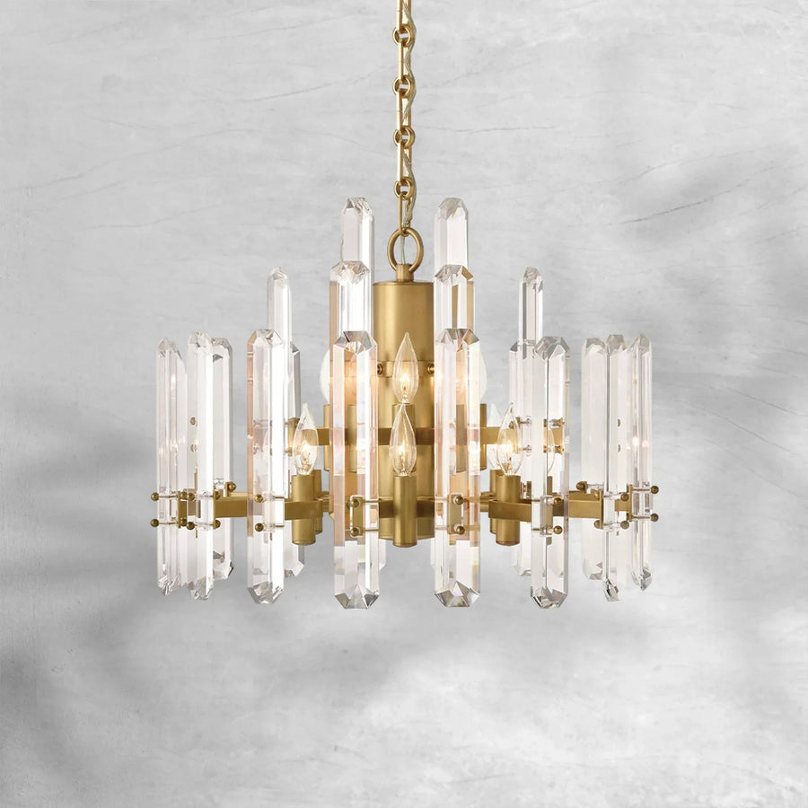 Round Brass and Crystal Glass Globe Chandelier