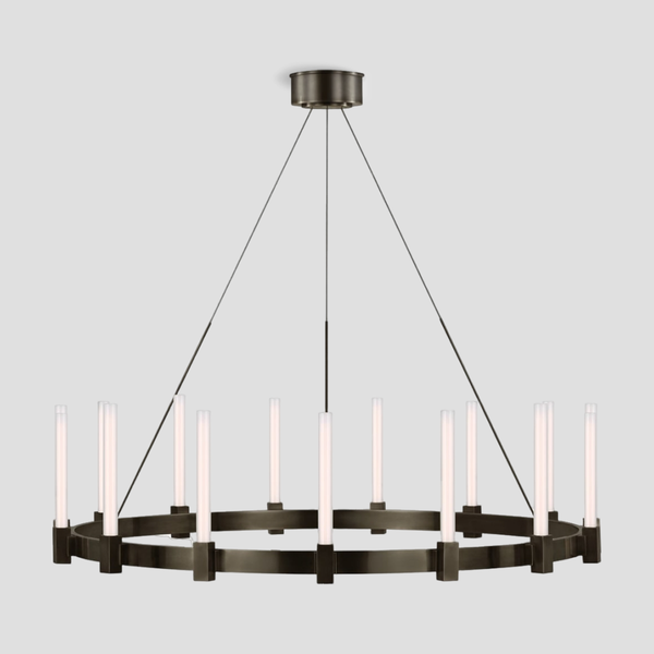 Round Brass and Glass Ring Chandelier