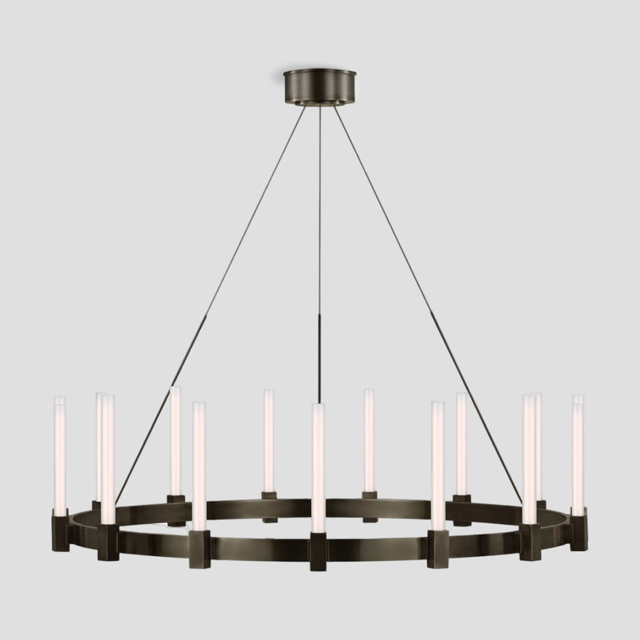 Round Brass and Glass Ring Chandelier