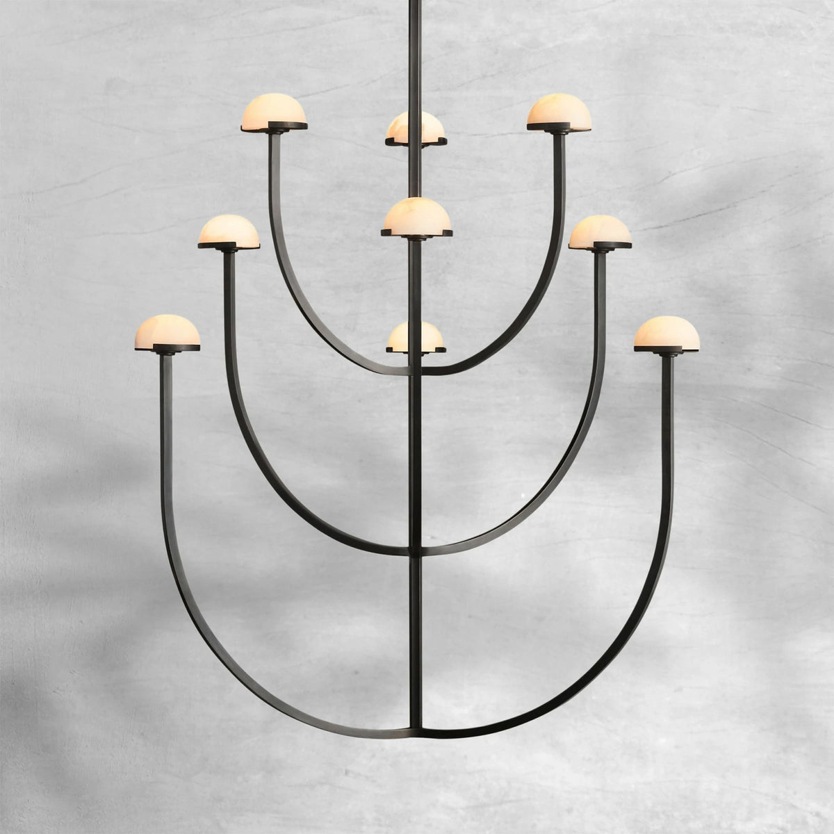 Round Brass Chandelier with Alabaster Dome Shades