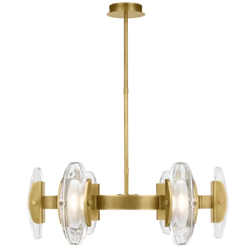 Round Brass Ring Chandelier with Bubbled Cast Glass