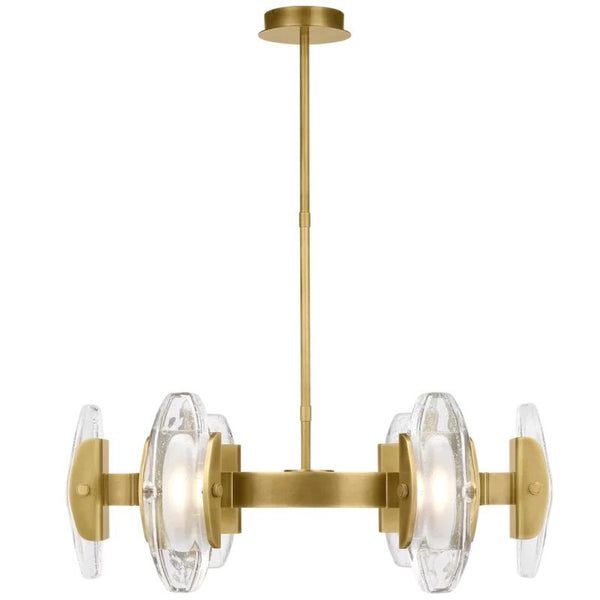 Round Brass Ring Chandelier with Bubbled Cast Glass