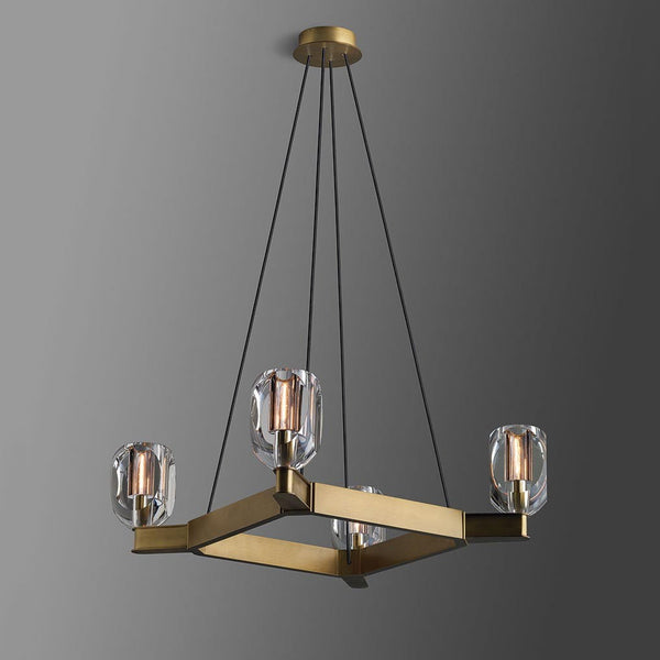 Round Brass Ring Chandelier with Crystal Shades