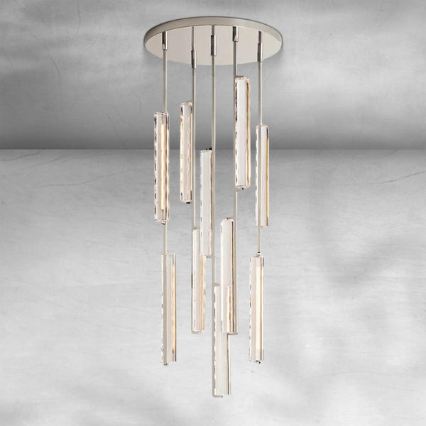 Round Brass Ring Chandelier with Hanging Crystal Prisms