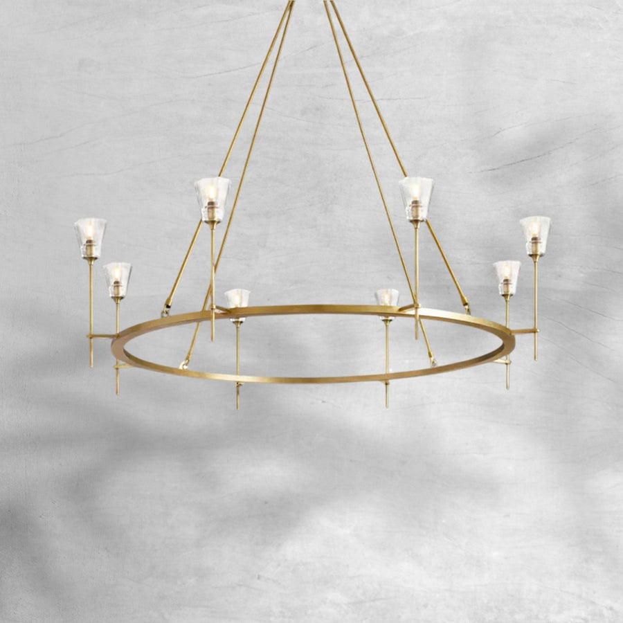 Round Brass Ring Chandelier with Tapered Glass Shades