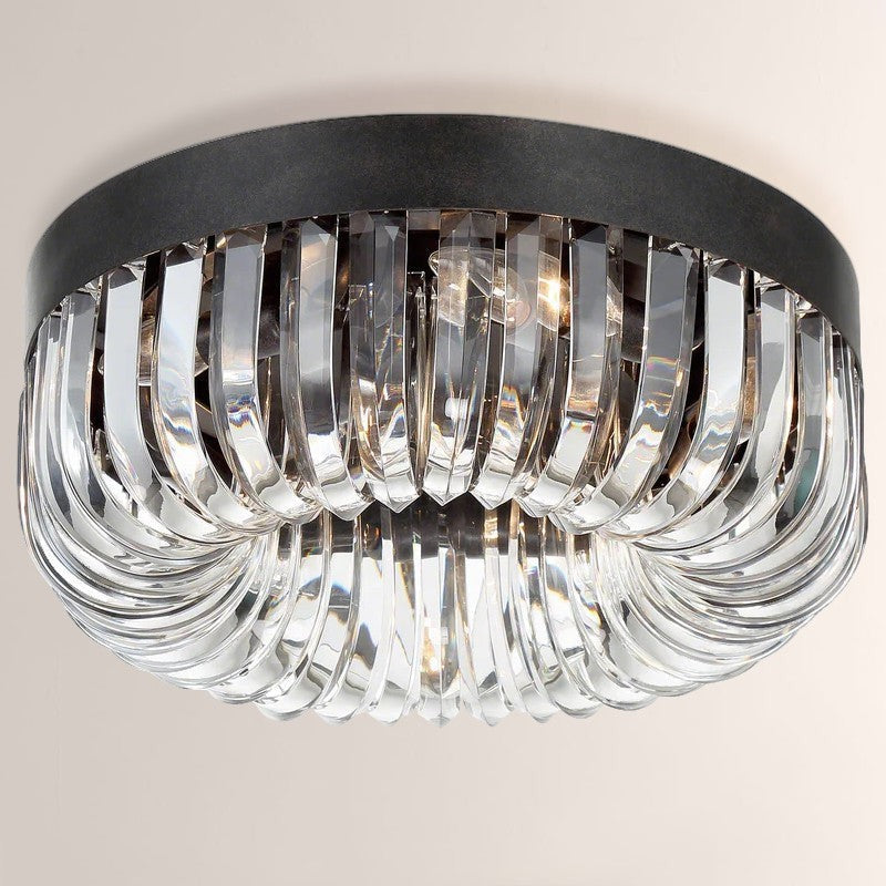 Round Bronze and Crystal Candelabra Flush Mount
