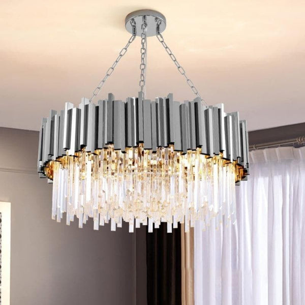 Round Chrome Ring Chandelier with Crystal Accents