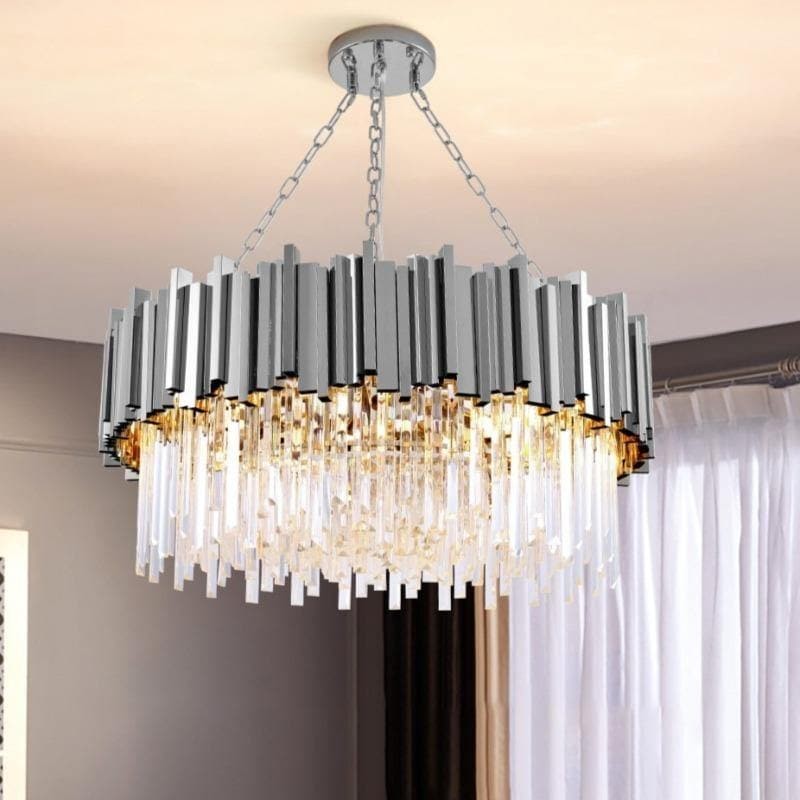 Round Chrome Ring Chandelier with Crystal Accents