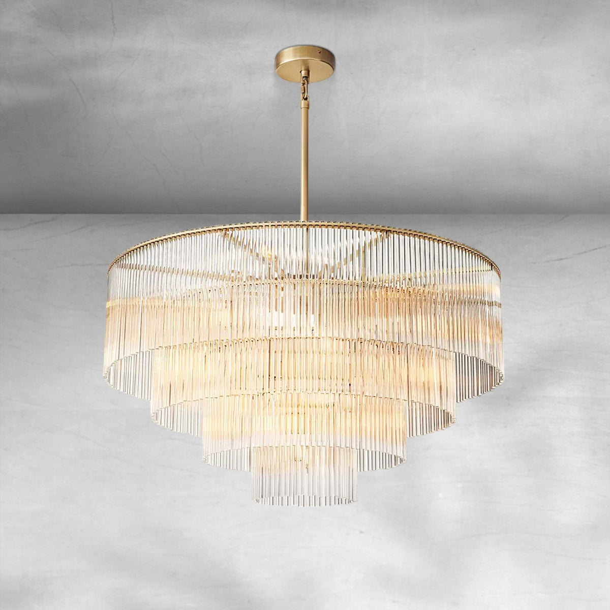 Round Crystal and Brass Ring Chandelier