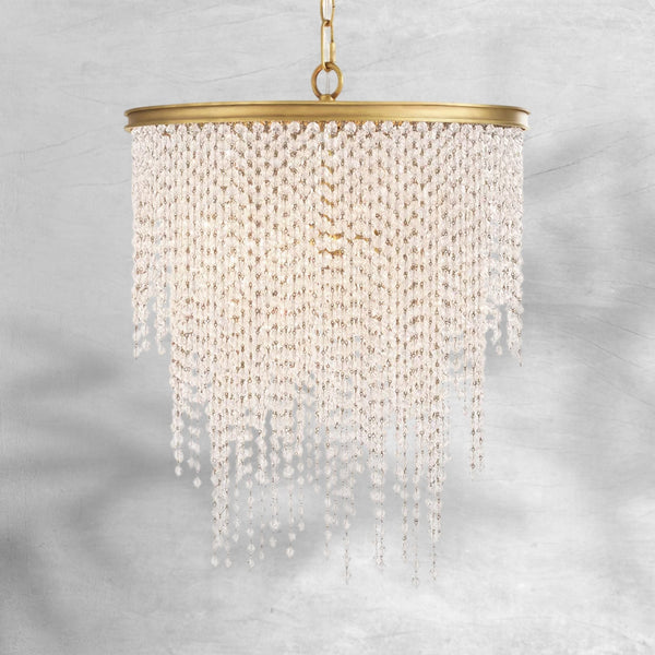 Round Crystal Bead Strand Pendant in Antiqued Brass or Silver
