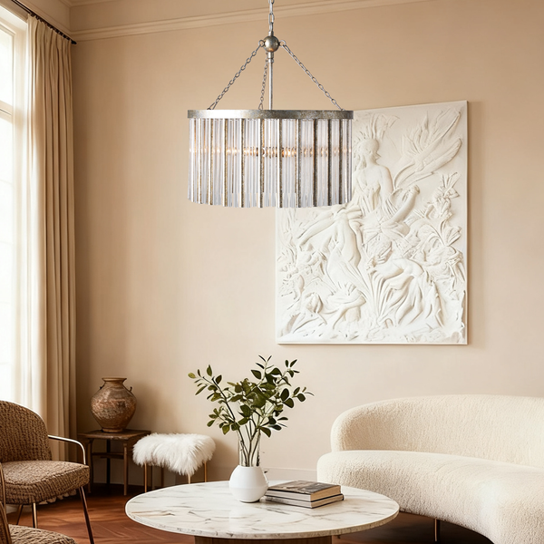 Round Crystal Cluster Chandelier with Antique Silver Iron Frame