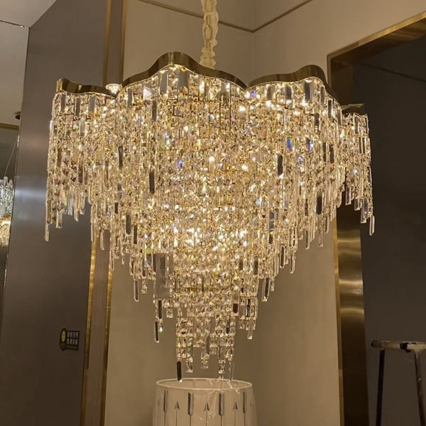 Round Crystal Cluster Chandelier with Steel Frame