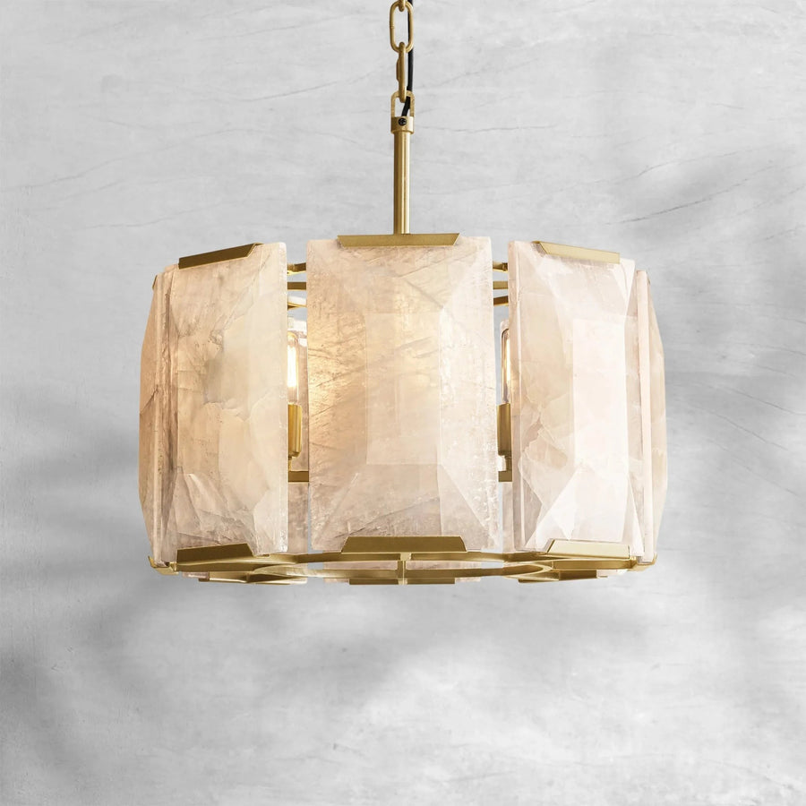 Round Faceted Calcite and Brass Ring Chandelier