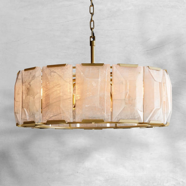 Round Faceted Calcite Ring Chandelier with Brass