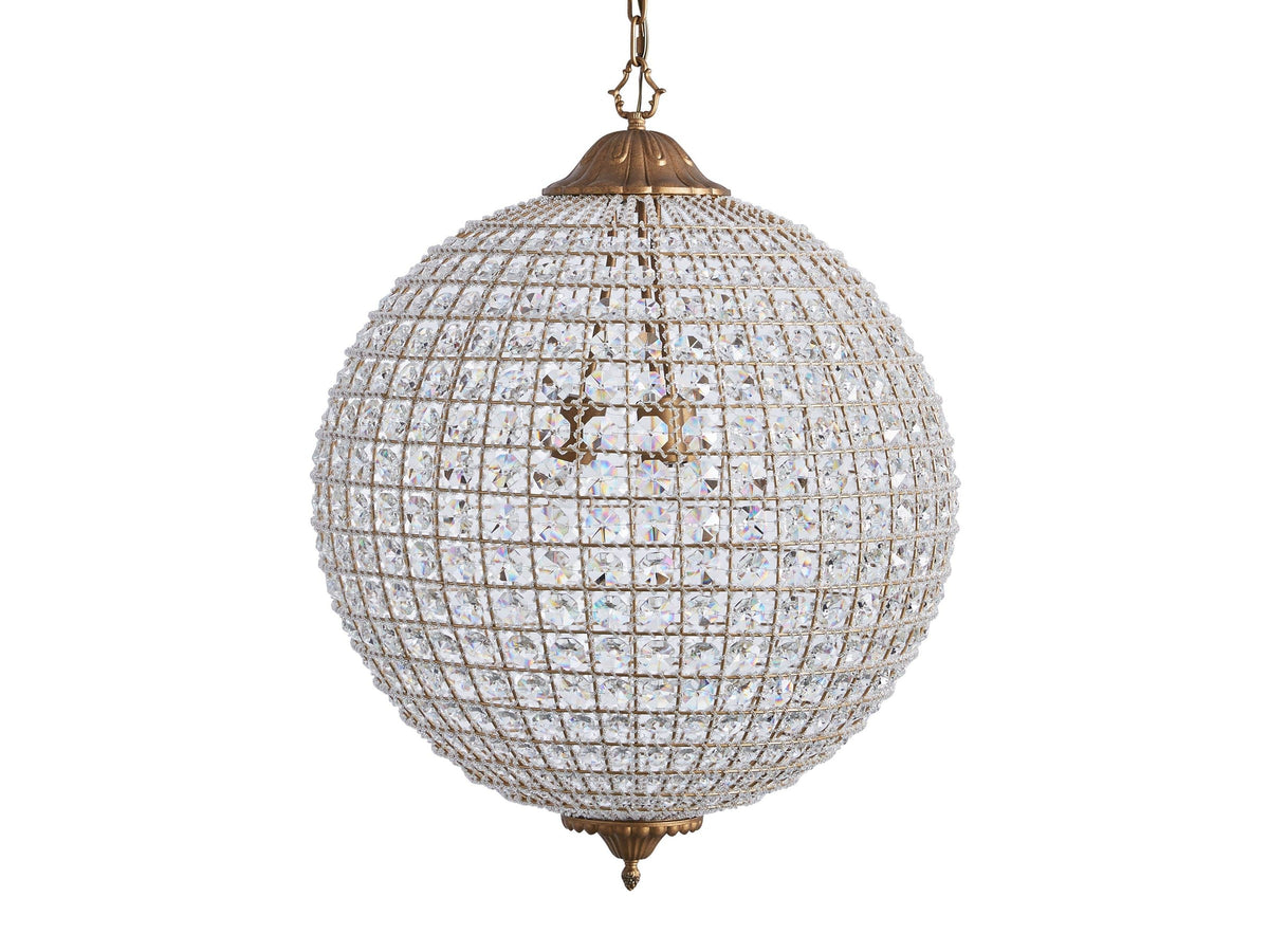 Round Faceted Crystal Globe Chandelier with Antiqued Brass