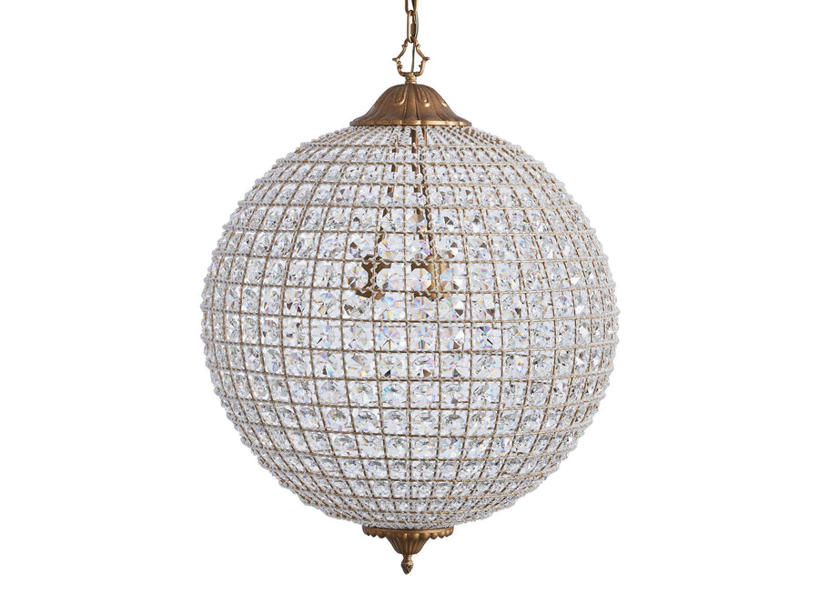 Round Faceted Crystal Globe Chandelier with Antiqued Brass