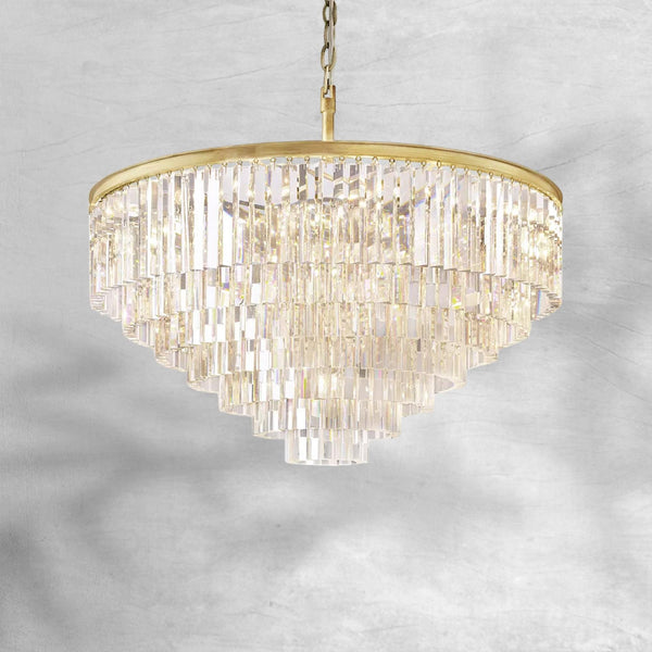 Round Faceted Glass Prism Iron Chandelier