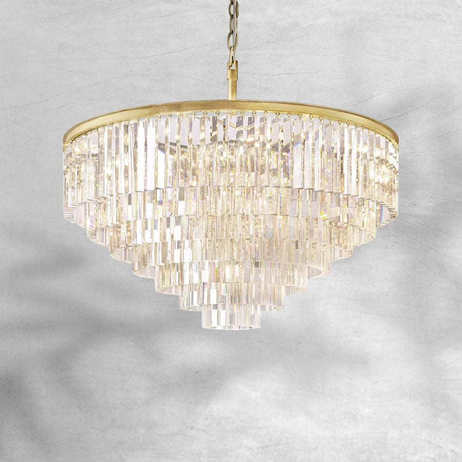 Round Faceted Glass Prism Iron Chandelier