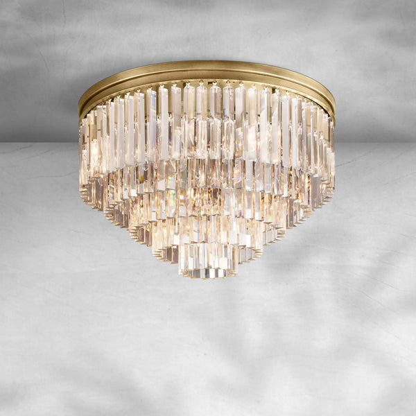 Round Faceted Glass Prism Iron Flush Mount