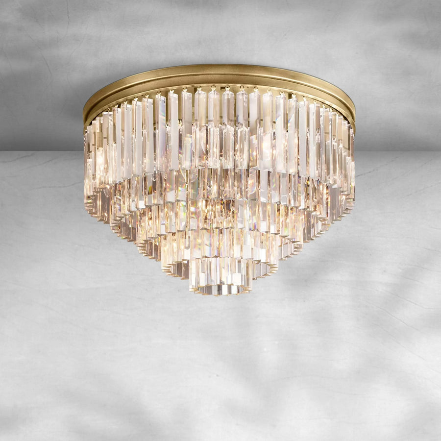 Round Faceted Glass Prism Iron Flush Mount