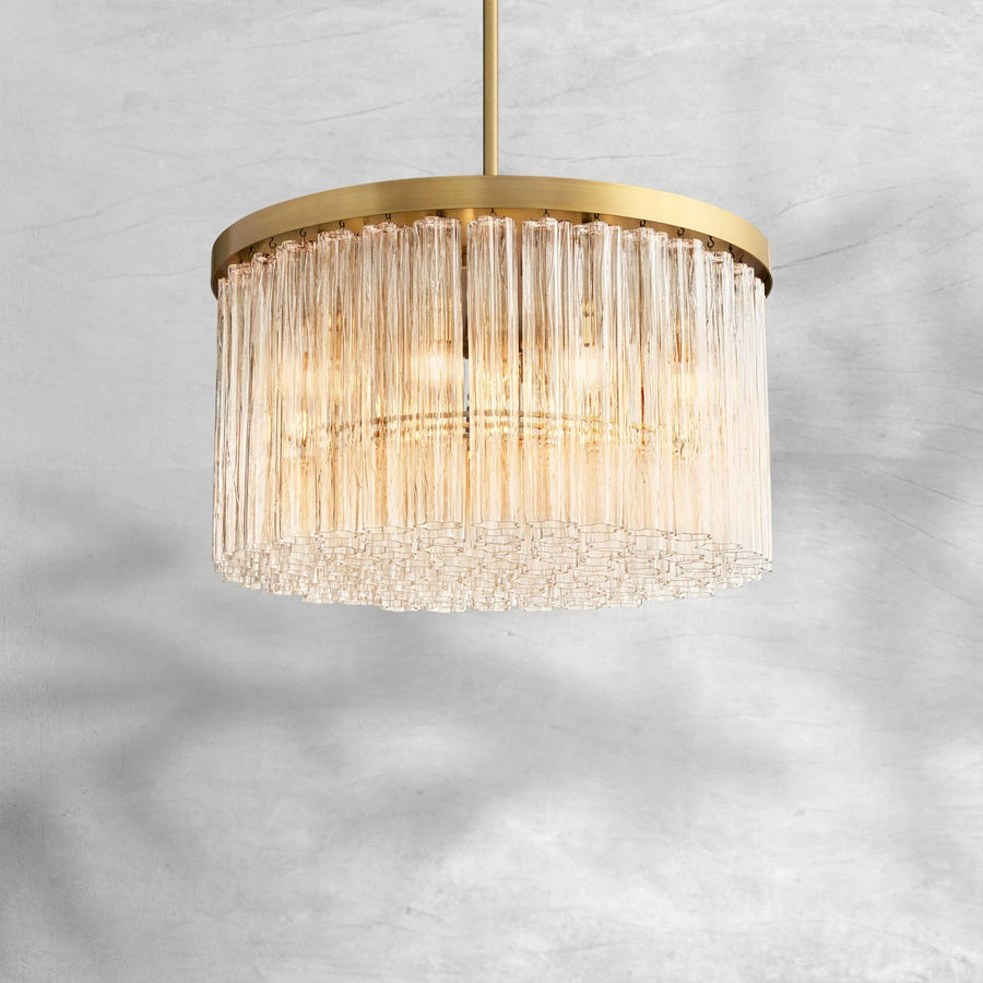 Round Fluted Glass Cluster Chandelier with Brass Frame