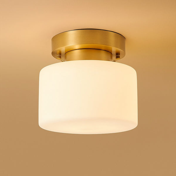 Round Frosted Glass and Brass Flush Mount