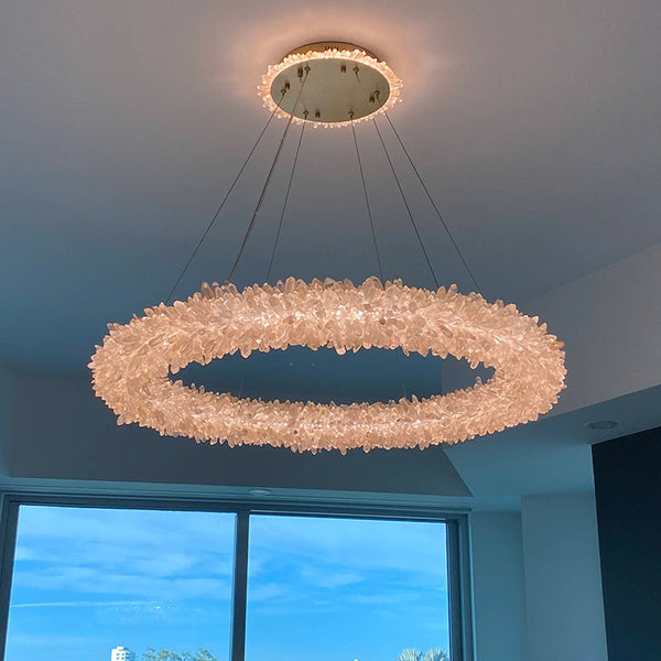 Round Geode Quartz Crystal Ring Chandelier
