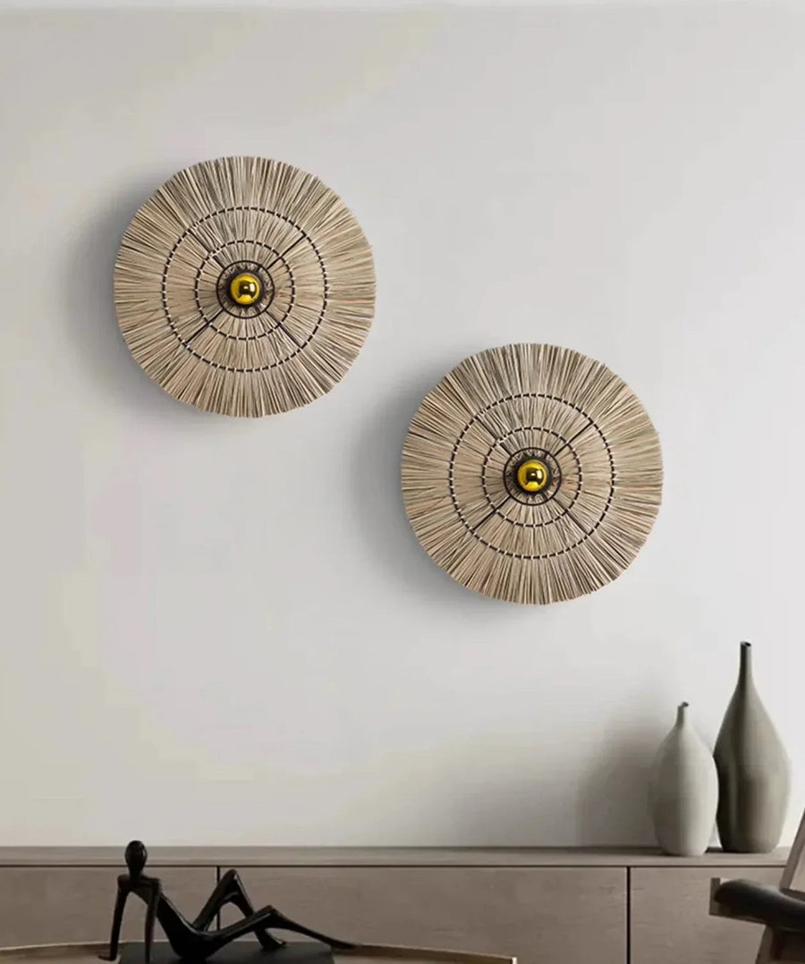 Round Hand-Woven Rattan Disc Wall Sconce