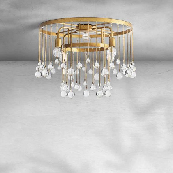 Round Iron Cage Crystal Drop Flush Mount