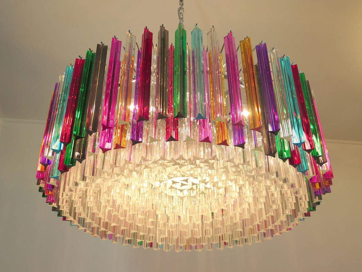 Round Multicolor Glass Prism Chandelier