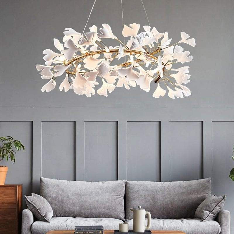 Round Porcelain Ginkgo Leaf Cluster Chandelier