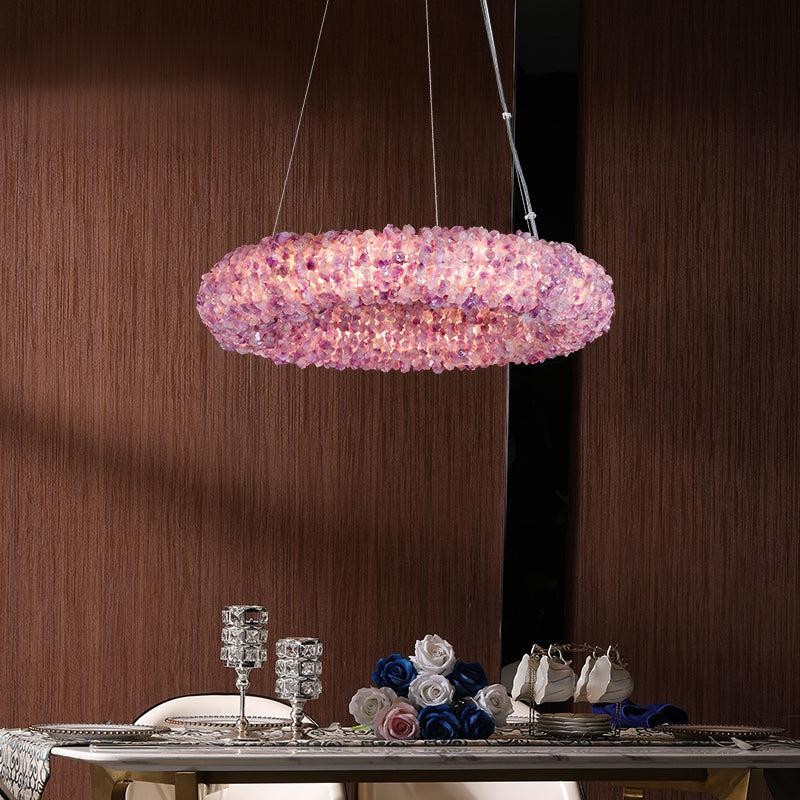 Round Purple Crystal Cluster Chrome Chandelier