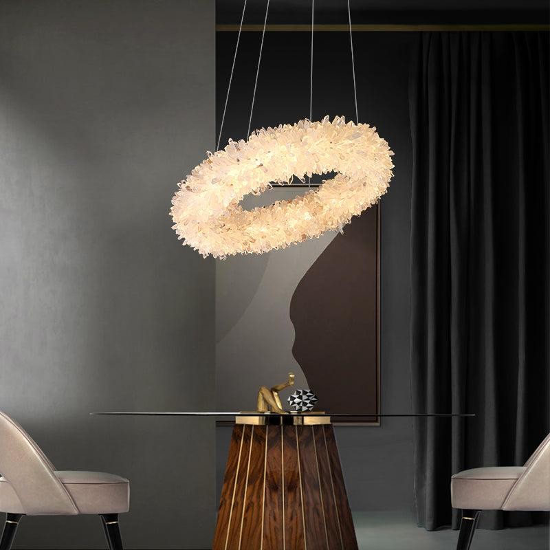 Round Raw Crystal Cluster Chrome Chandelier