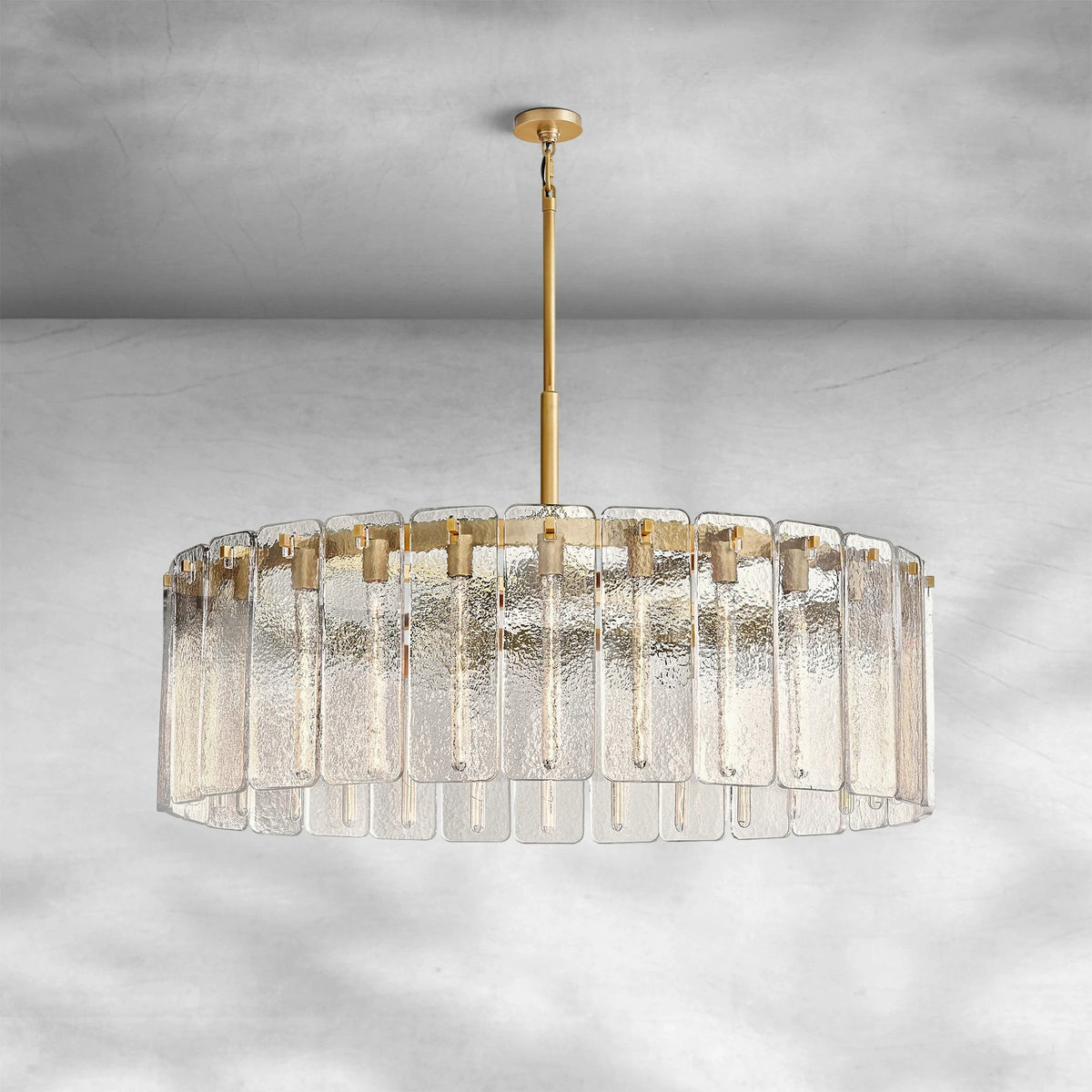 Round Restoration Glass Panel Ring Chandelier