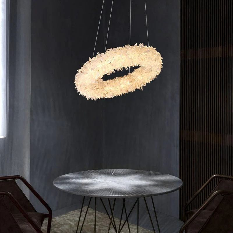 Round Rock Crystal and Chrome Ring Chandelier